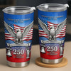 Close-up of USA 250th Anniversary 1776-2026 Tumbler, 250 Years of Freedom Patriotic Stainless Steel Cup Gift for streetwear fans in Austin, Texas