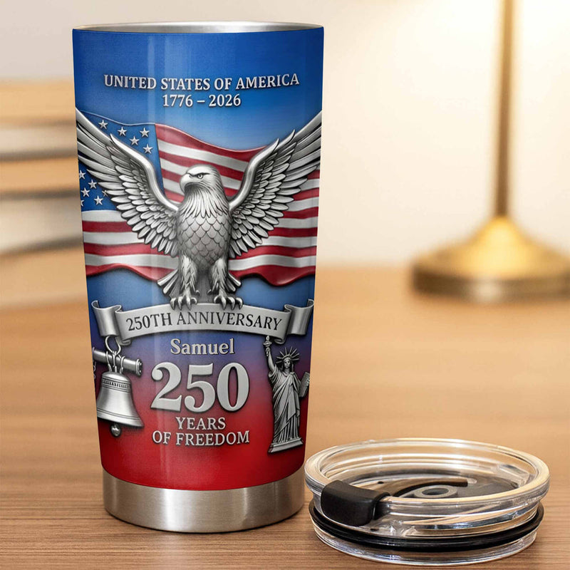 USA 250th Anniversary 1776-2026 Tumbler, 250 Years of Freedom Patriotic Stainless Steel Cup Gift available at our Austin, Texas warehouse