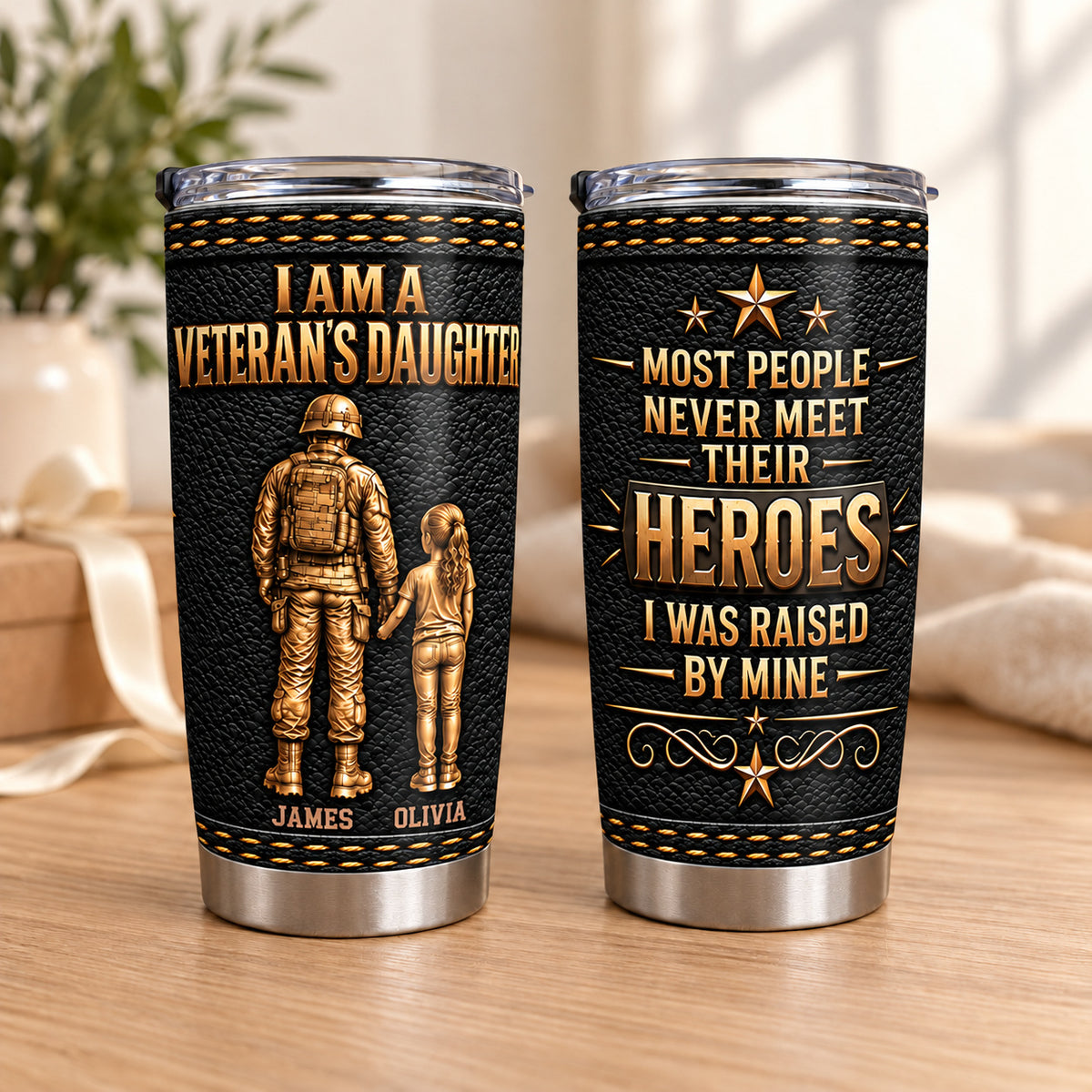 Personalized Veteran Daughter Son Tumbler Custom Two Names Gift - main product view