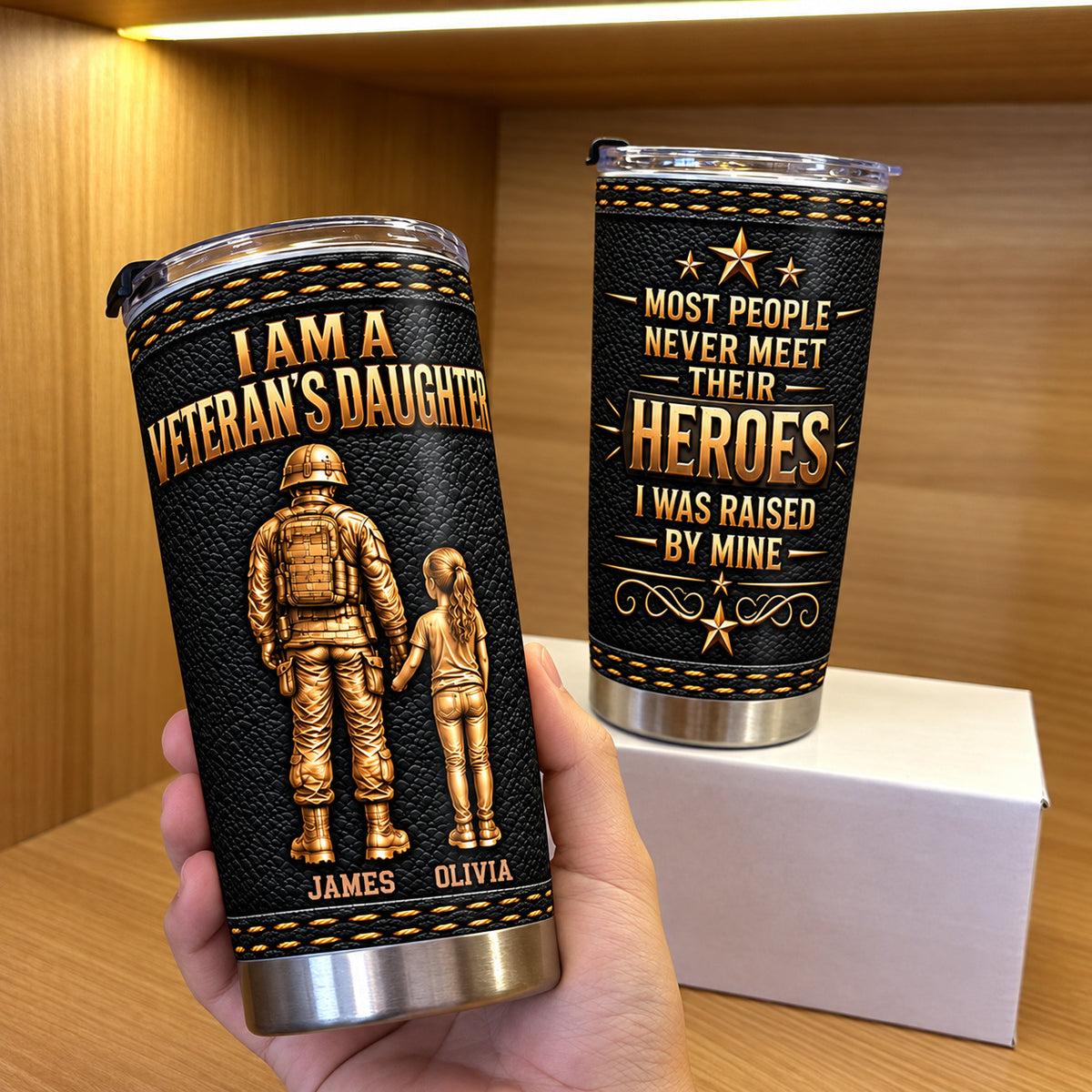 Personalized Veteran Daughter Son Tumbler Custom Two Names Gift - product view 4