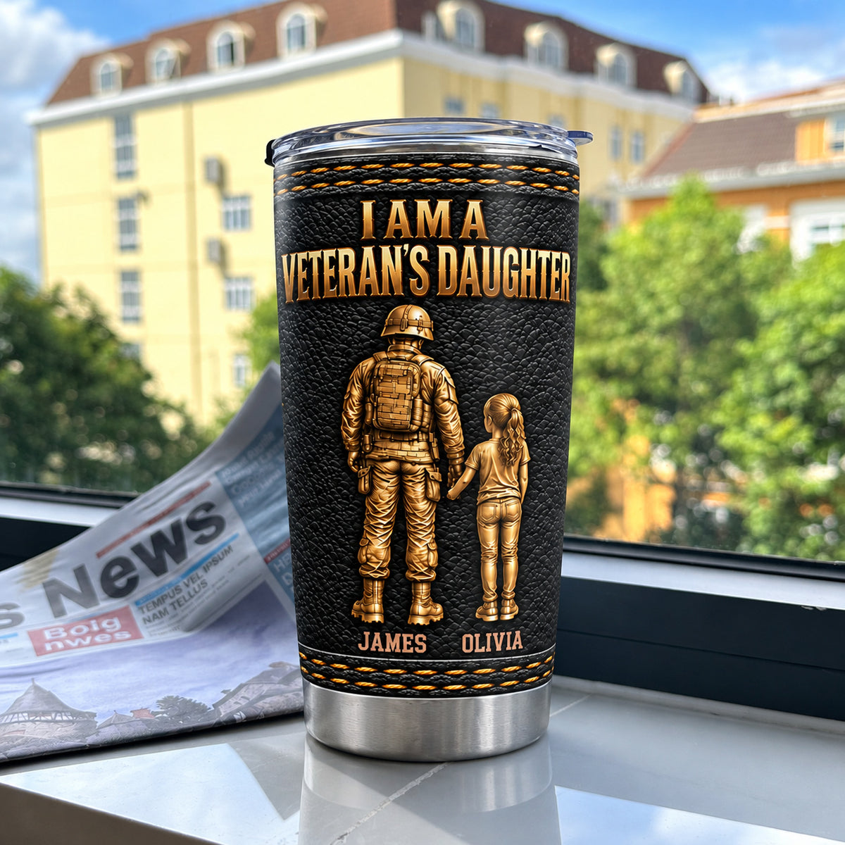 Personalized Veteran Daughter Son Tumbler Custom Two Names Gift - product view 5