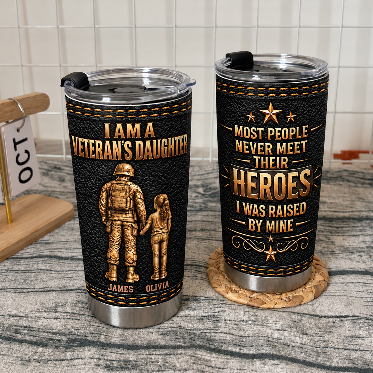 Personalized Veteran Daughter Son Tumbler Custom Two Names Gift - product view 6