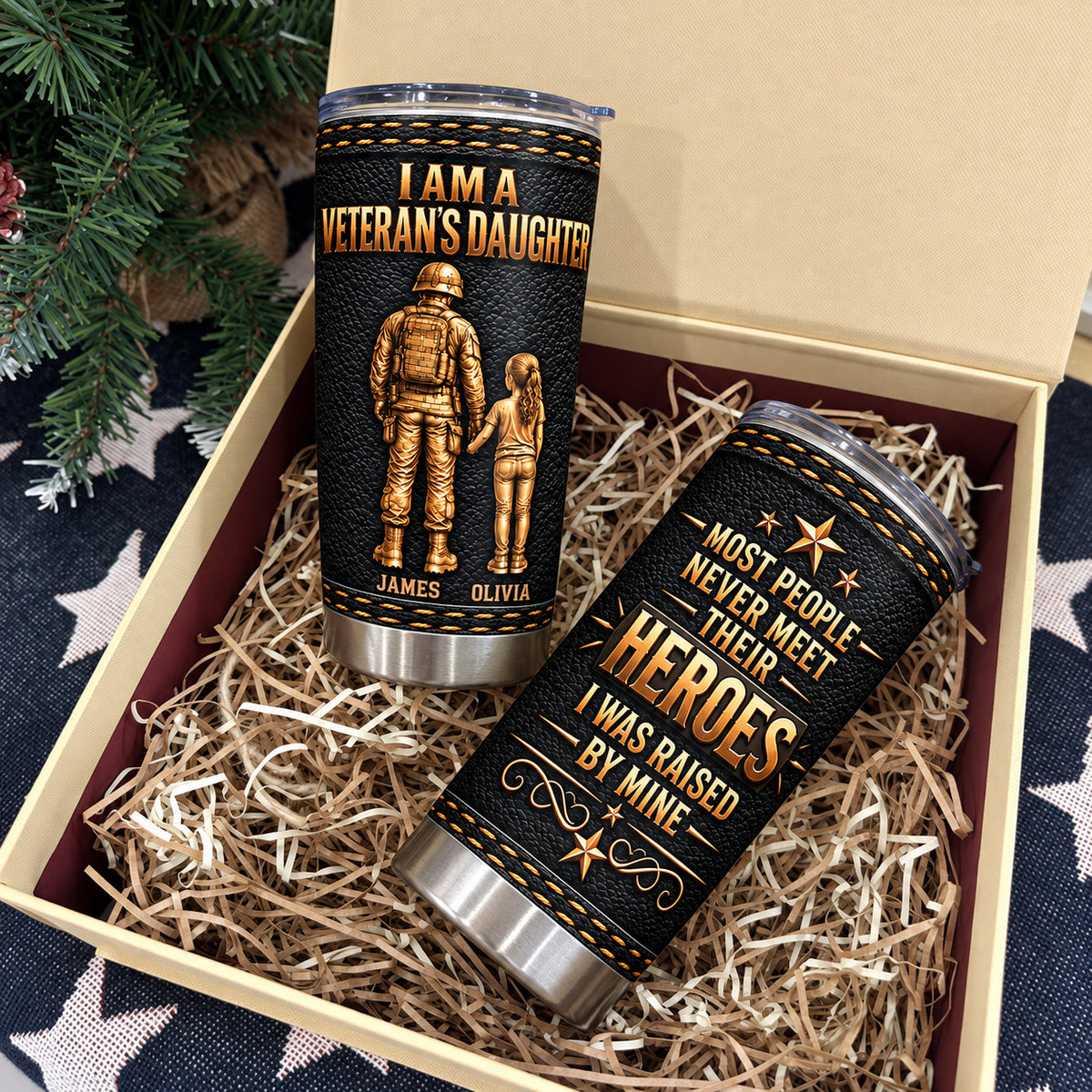 Personalized Veteran Daughter Son Tumbler Custom Two Names Gift - product view 7
