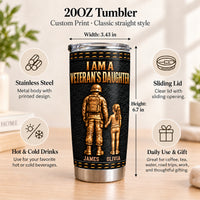 Personalized Veteran Daughter Son Tumbler Custom Two Names Gift - size and material guide