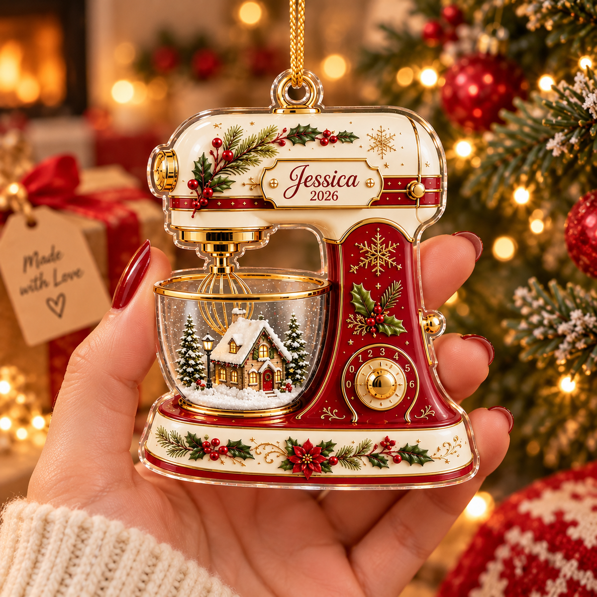 Vintage Stand Mixer Ornament Personalized Acrylic Christmas Tree Decor for Bakers on a hanger, ready to ship from Austin, Texas