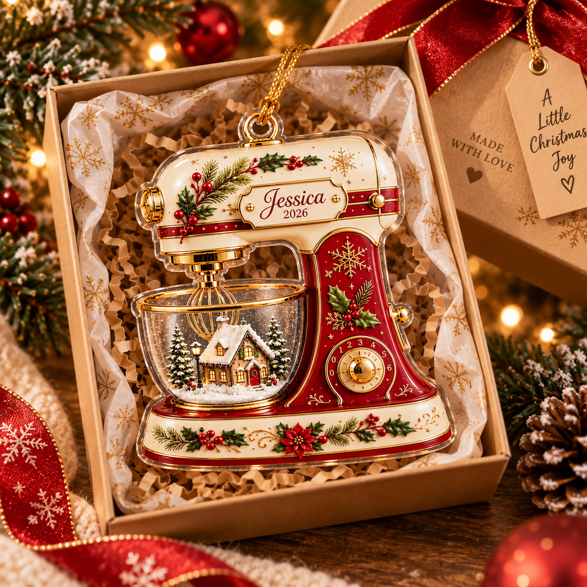 Close-up of Vintage Stand Mixer Ornament Personalized Acrylic Christmas Tree Decor for Bakers for streetwear fans in Austin, Texas