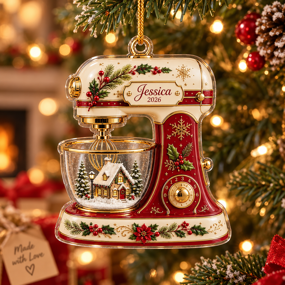 Vintage Stand Mixer Ornament Personalized Acrylic Christmas Tree Decor for Bakers available at our Austin, Texas warehouse
