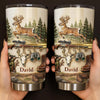 Close-up of Whitetail Deer Hunting Camo Tumbler, Personalized Custom Name 20oz Stainless Steel Hunting Gift for  for streetwear fans in Austin, Texas