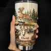 Customer in Austin, Texas wearing Whitetail Deer Hunting Camo Tumbler, Personalized Custom Name 20oz Stainless Steel Hunting Gift for 
