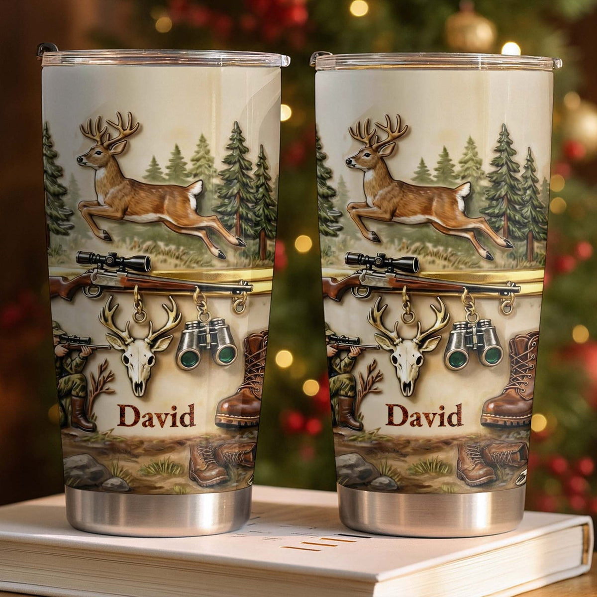 Whitetail Deer Hunting Camo Tumbler, Personalized Custom Name 20oz Stainless Steel Hunting Gift for  available at our Austin, Texas warehouse