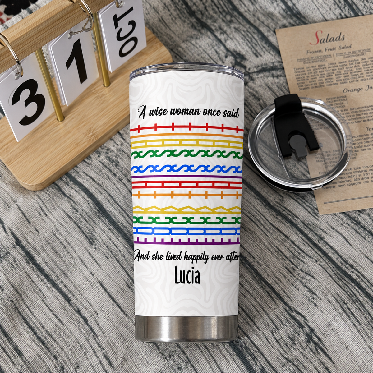 Customer in Austin, Texas wearing Wise Woman Once Said And She Lived Happily Ever After Stainless Steel Tumbler Gift for Women