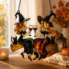 Witch Cat Stained Glass Suncatcher Toasting Wine Glasses Halloween Window Hanging Decor Best Friend Gift