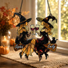 Witch Cat Stained Glass Suncatcher Toasting Wine Glasses Halloween Window Hanging Decor Best Friend Gift