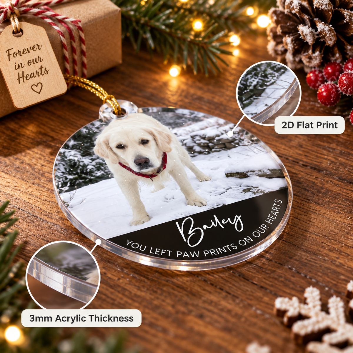 Close-up of You Left Paw Prints On Our Hearts Forever In Our Hearts Pet Memorial Ornament Personalized Christmas for streetwear fans in Austin, Texas