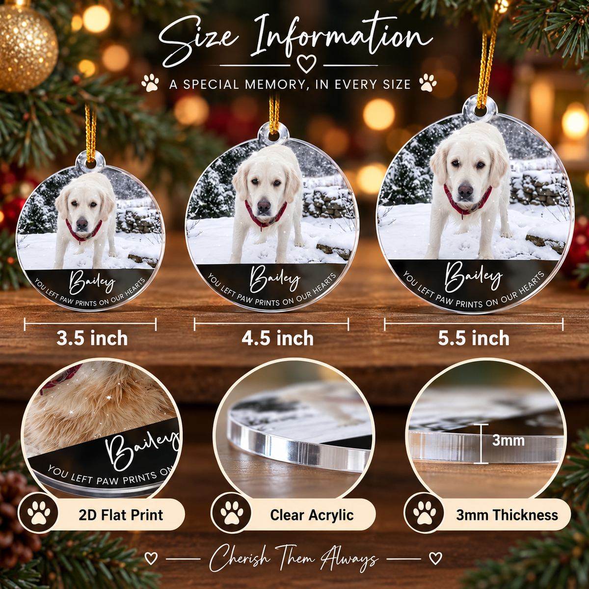 Customer in Austin, Texas wearing You Left Paw Prints On Our Hearts Forever In Our Hearts Pet Memorial Ornament Personalized Christmas