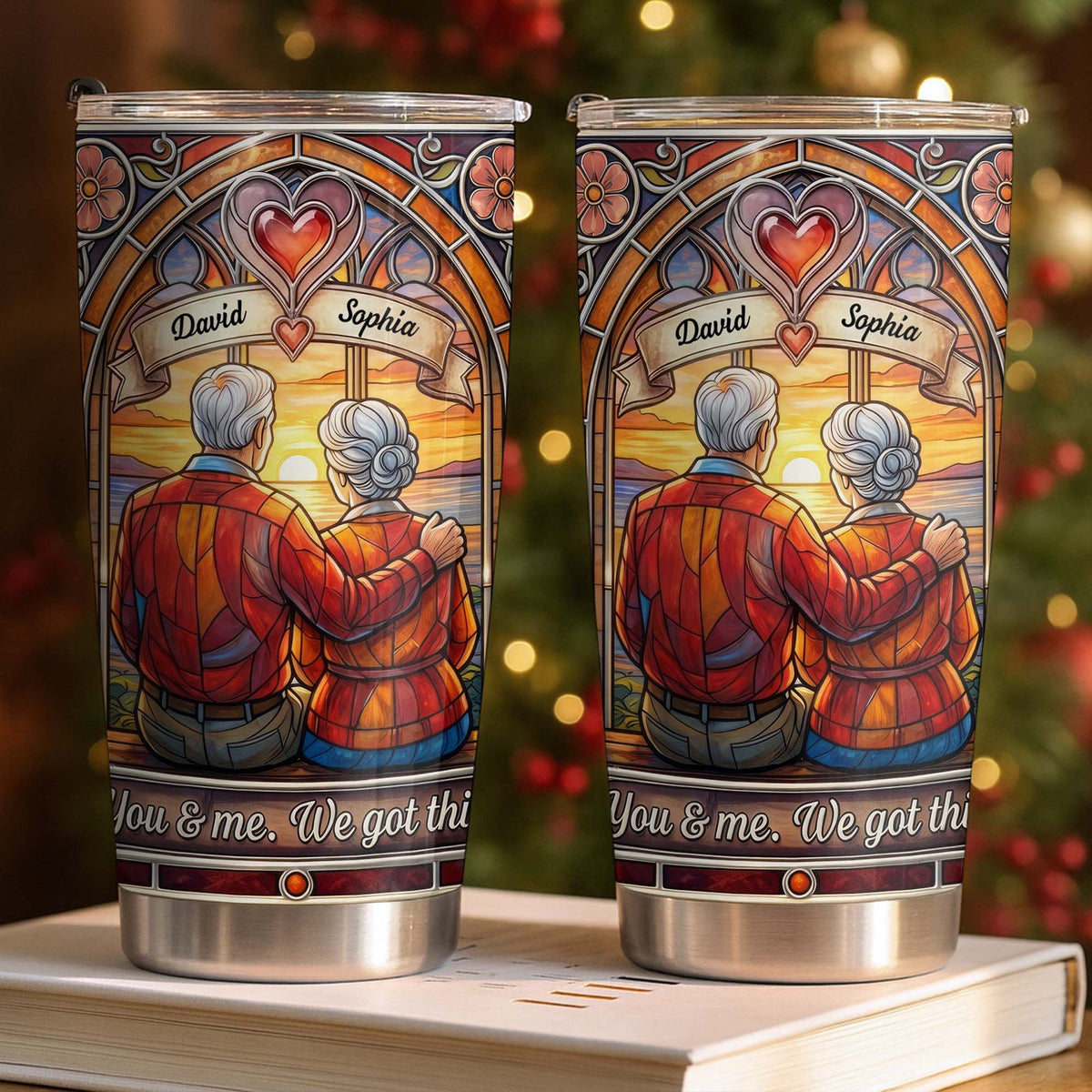 You & Me. We Got This Tumbler, Personalized Stained Glass Couple Tumbler with Custom Names, Annivers available at our Austin, Texas warehouse